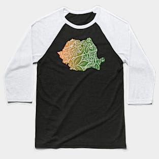 Colorful mandala art map of Romania with text in green and orange Baseball T-Shirt